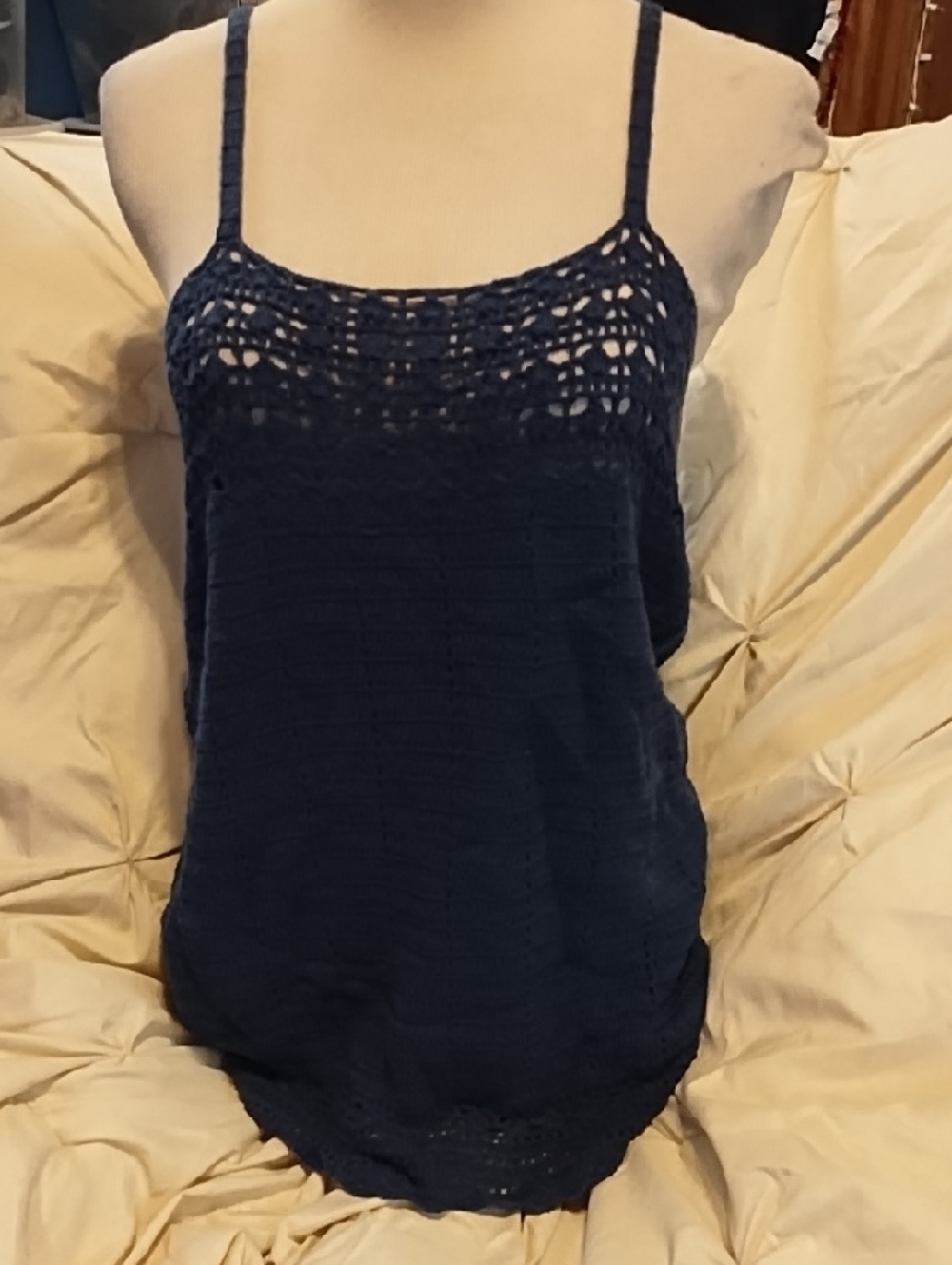Wallace -  Navy Crochet-Trim Cami Tank Top
